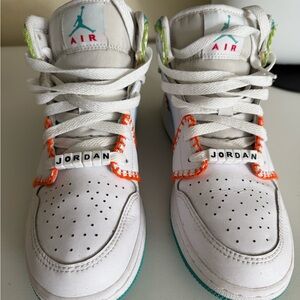Jordan Sneakers in White with Orange and Green Accents